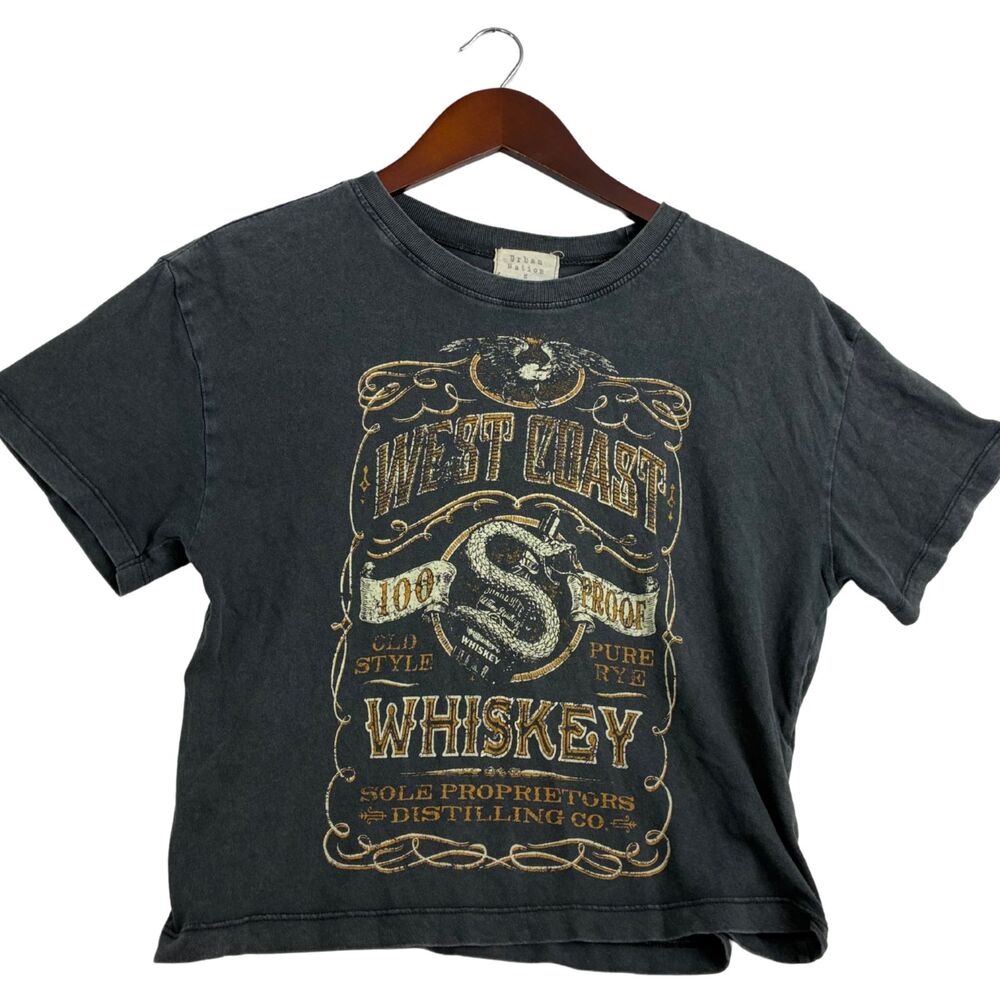 Urban Nation Womens S West Coast Whiskey Black Graphic Crop T Shirt Distressed